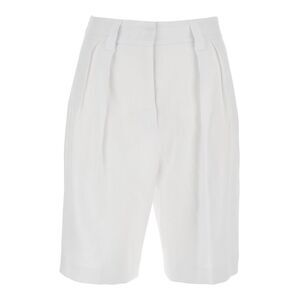 Plain Women White Shorts With Front Pleats In Linen Woman